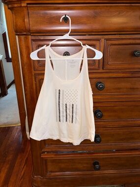 American Eagle Graphic Tank Top Cream Racerback Size M